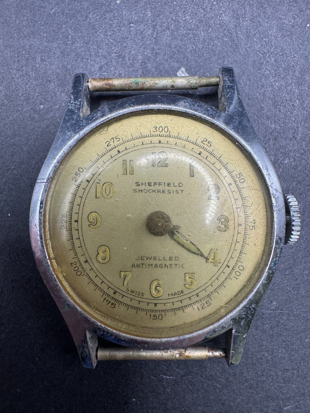 Vintage Sheffield Shockresist Jeweled Antimagnetic Military Style Watch 32mm